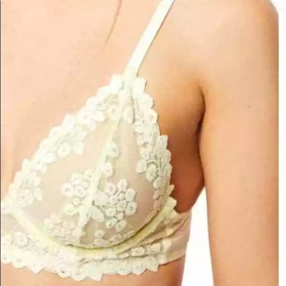 32A NWT Free People Veronica Yellow Lace Underwire Bra Sheer Floral - Picture 2 of 12
